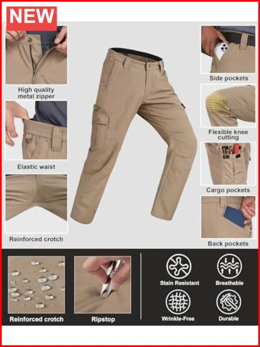 Men's Cargo Work Pants Waterproof Hiking Ripstop Tactical Pants